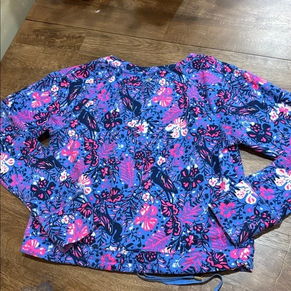 Lilly Pulitzer Luxletic Pullover Sweatshirt Small Drawstring Front pocket Floral - Picture 9 of 10